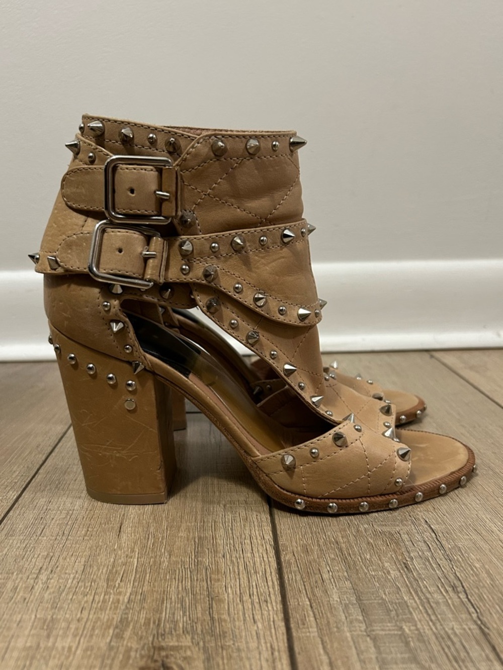 Laurence Dacade Womens Suede Studded Accent Boots Size 37.5 Tan Made In Italy